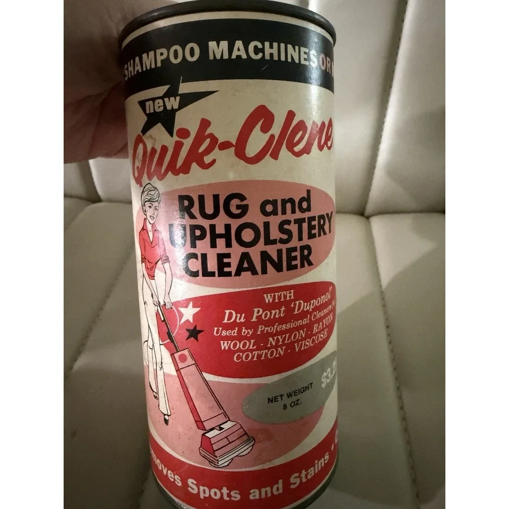 Vintage Mid Century Quick-Clean Carpet Cleaner 1/2 Full Metal Can 50s Rusted USA
